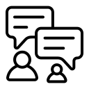 Speech bubble icons with two people, feedback icon